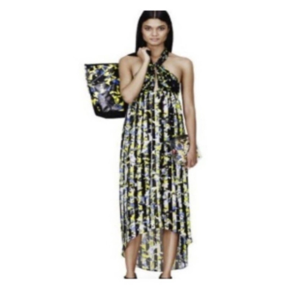 Peter Pilotto Target Swim Beach Cover Up Yellow Green Floral Halter Dress Sz XS